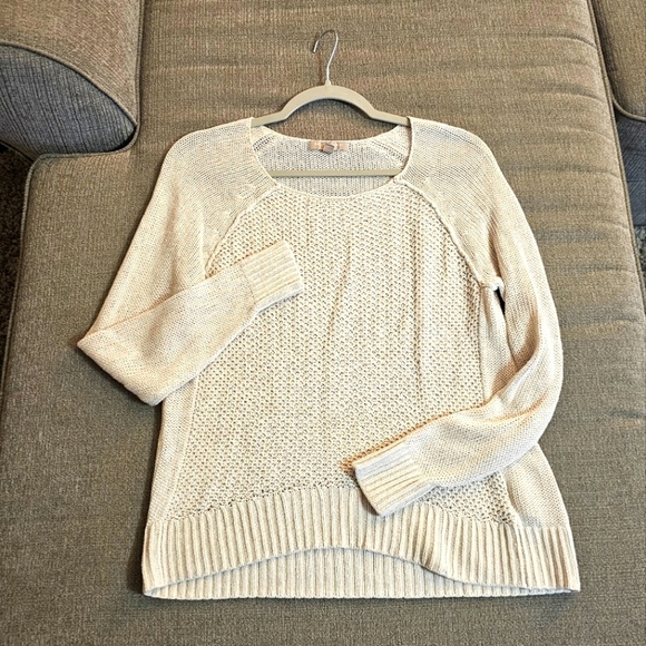Banana Republic Cream Linen Blend Knit Boho Casual Sweater Size Small - Picture 1 of 6